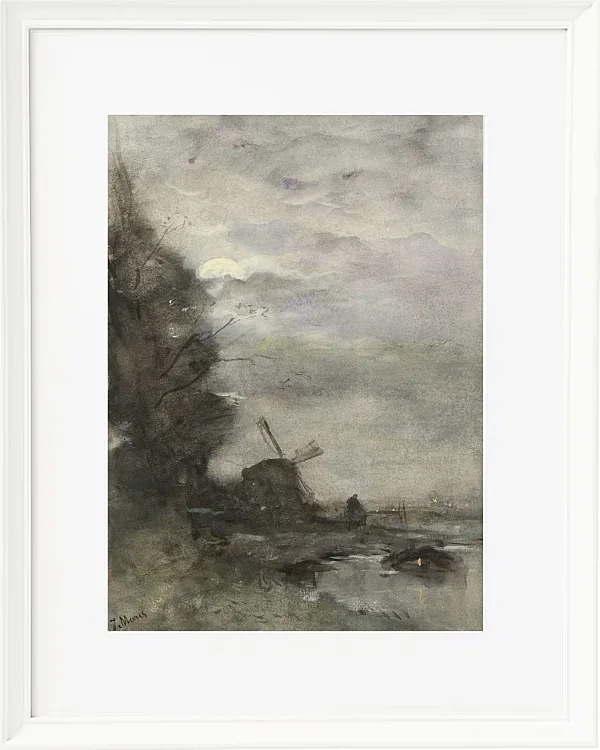 Landschaft mit einer Mühle bei Mondschein - 1847