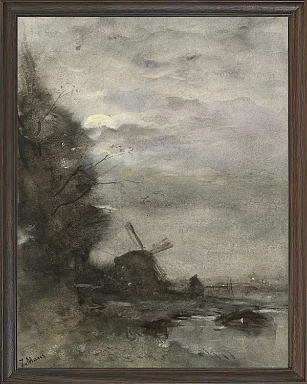 Landschaft mit einer Mühle bei Mondschein - 1847