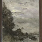 Landschaft mit einer Mühle bei Mondschein - 1847