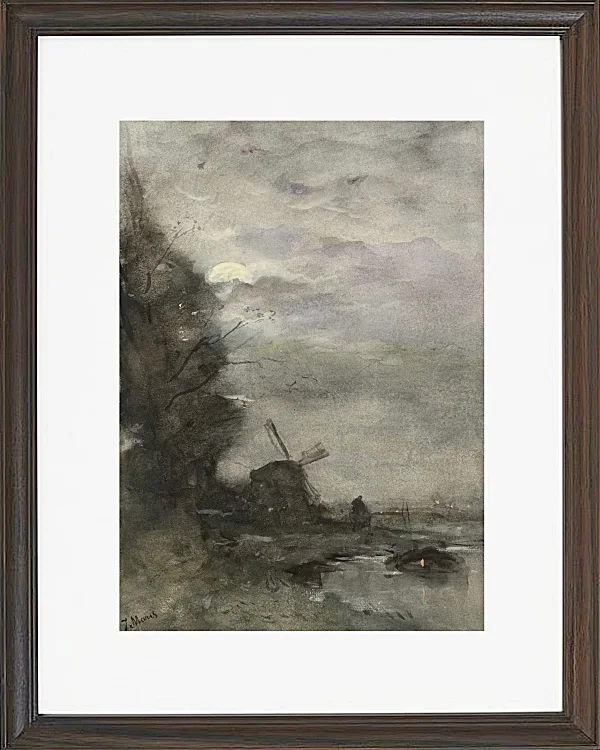 Landschaft mit einer Mühle bei Mondschein - 1847