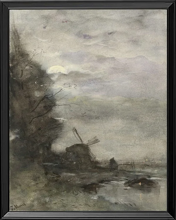 Landschaft mit einer Mühle bei Mondschein - 1847