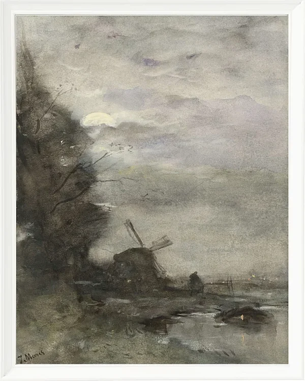 Landschaft mit einer Mühle bei Mondschein - 1847