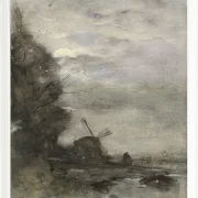 Landschaft mit einer Mühle bei Mondschein - 1847