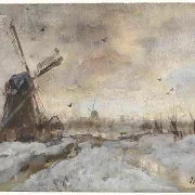 Landschaft mit einer Windmühle im Schnee - 1847
