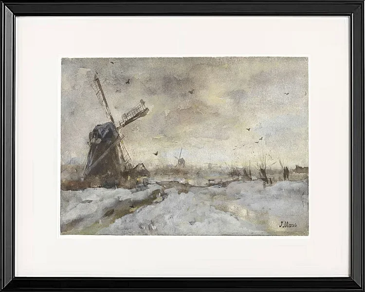 Landschaft mit einer Windmühle im Schnee - 1847