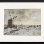 Landschaft mit einer Windmühle im Schnee - 1847