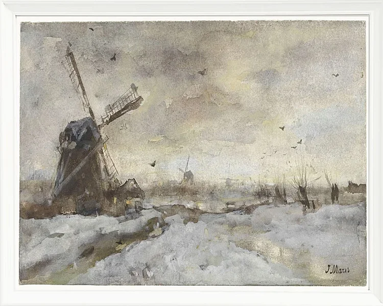 Landschaft mit einer Windmühle im Schnee - 1847