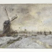 Landschaft mit einer Windmühle im Schnee - 1847