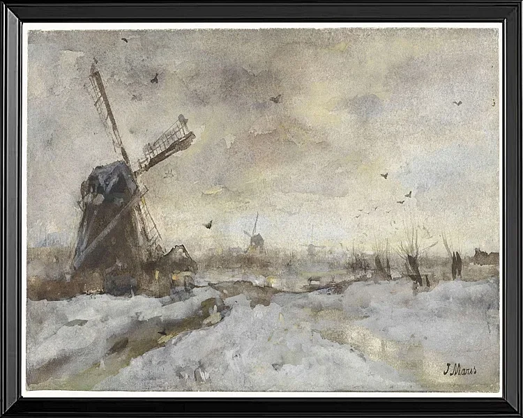 Landschaft mit einer Windmühle im Schnee - 1847