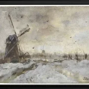 Landschaft mit einer Windmühle im Schnee - 1847