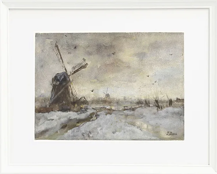 Landschaft mit einer Windmühle im Schnee - 1847