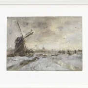 Landschaft mit einer Windmühle im Schnee - 1847