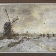 Landschaft mit einer Windmühle im Schnee - 1847