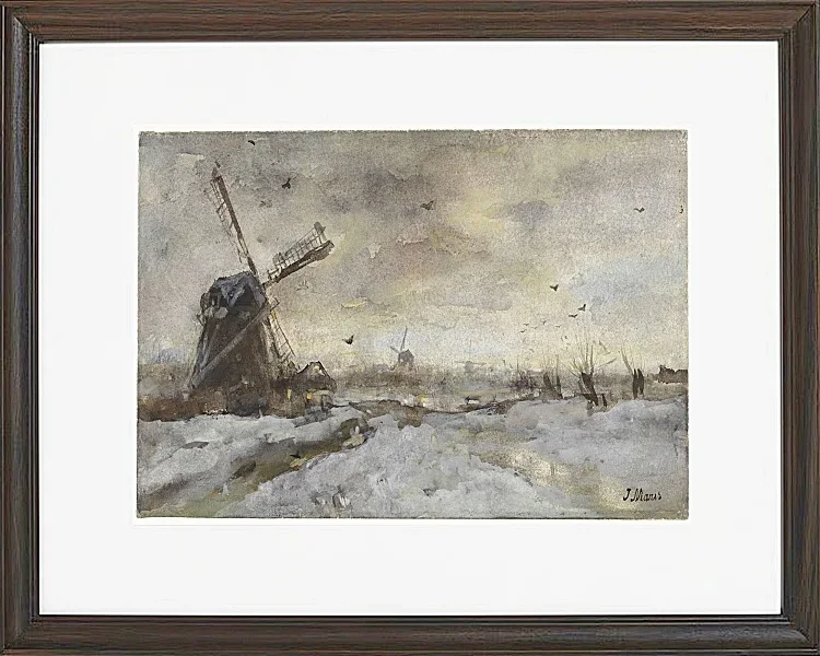Landschaft mit einer Windmühle im Schnee - 1847