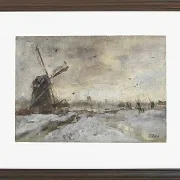 Landschaft mit einer Windmühle im Schnee - 1847