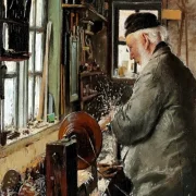 Laurits Andersen Ring | En drejer ved sin drejebænk - 1890 | Indrammet kunsttryk | Realisme