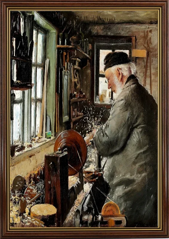 Laurits Andersen Ring | En drejer ved sin drejebænk - 1890 | Indrammet kunsttryk | Realisme