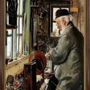 Laurits Andersen Ring | En drejer ved sin drejebænk - 1890 | Indrammet kunsttryk | Realisme