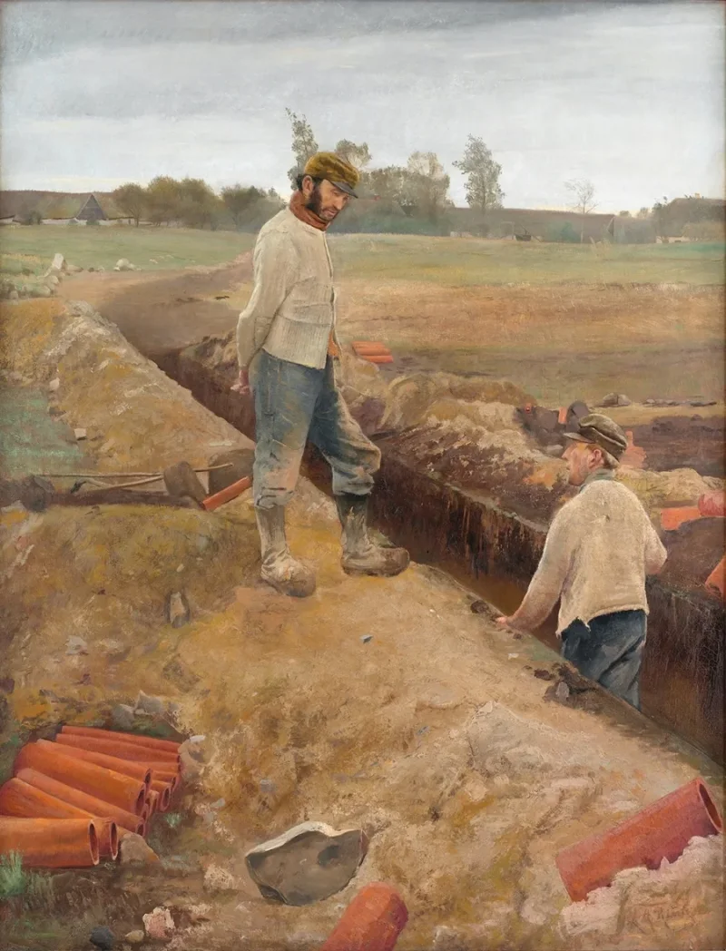 Laurits Andersen Ring – Abfluss grabende 1885 | Giclée Kunstdruck gerahmt