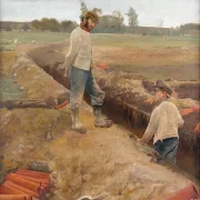 Laurits Andersen Ring – Abfluss grabende 1885 | Giclée Kunstdruck gerahmt