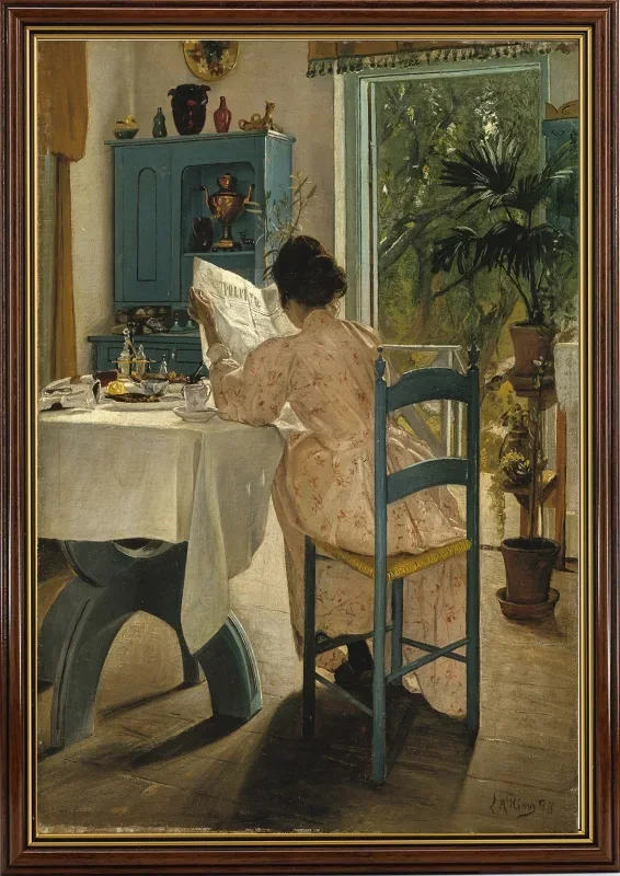 Laurits Andersen Ring | Ved morgenmaden – 1898 | Indrammet kunsttryk | Realisme