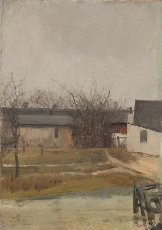 Laurits Andersen Ring | Hinter den Nebengebäuden – 1901 | Gerahmter Kunstdruck | Realismus
