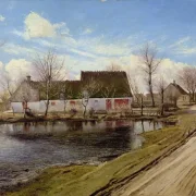 Laurits Andersen Ring | Bauernhäuser in Baldersbronde - 1911 | Gerahmter Kunstdruck | Realismus