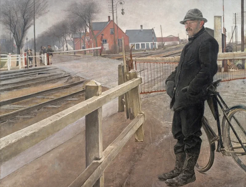Laurits Andersen Ring – Auf den Zug warten. Bahnübergang am Roskilde Highway 1914 | Giclée Kunstdruck gerahmt