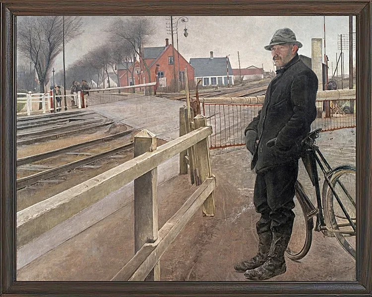 Laurits Andersen Ring – Auf den Zug warten. Bahnübergang am Roskilde Highway 1914 | Giclée Kunstdruck gerahmt