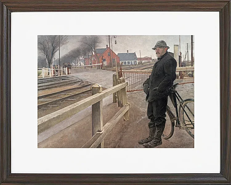 Laurits Andersen Ring – Auf den Zug warten. Bahnübergang am Roskilde Highway 1914 | Giclée Kunstdruck gerahmt