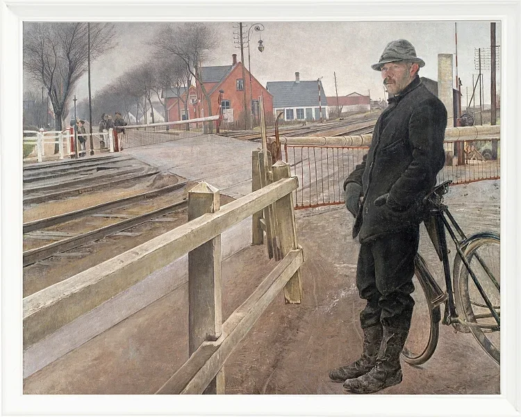 Laurits Andersen Ring – Auf den Zug warten. Bahnübergang am Roskilde Highway 1914 | Giclée Kunstdruck gerahmt
