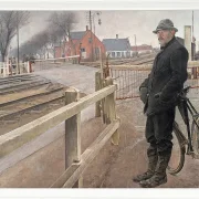 Laurits Andersen Ring – Auf den Zug warten. Bahnübergang am Roskilde Highway 1914 | Giclée Kunstdruck gerahmt