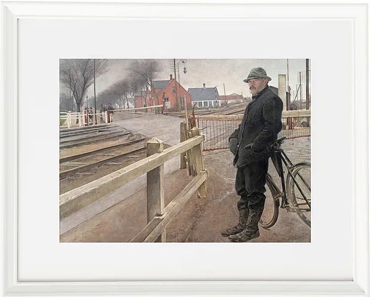 Laurits Andersen Ring – Auf den Zug warten. Bahnübergang am Roskilde Highway 1914 | Giclée Kunstdruck gerahmt