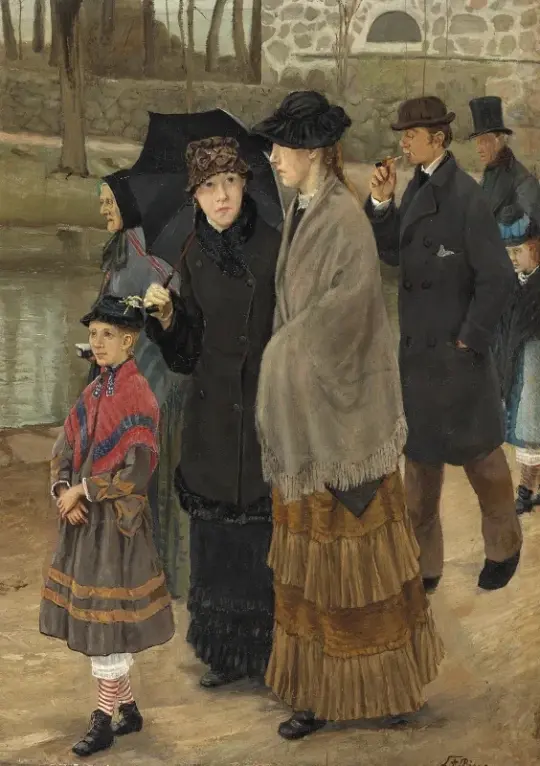 Laurits Andersen Ring | Menschen verlassen die Kirche – 1883 | Gerahmter Kunstdruck | Realismus