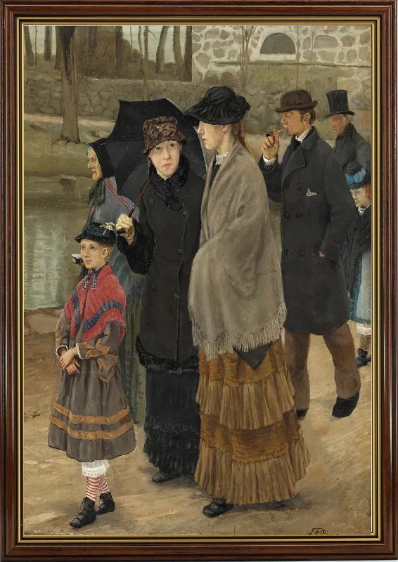 Laurits Andersen Ring | Menschen verlassen die Kirche – 1883 | Gerahmter Kunstdruck | Realismus