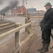 Laurits Andersen Ring | Venter på toget. Overkørsel ved Roskilde Hovedvej – 1914 | Indrammet kunsttryk | Realisme