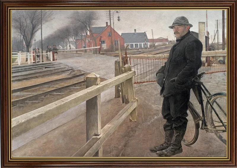 Laurits Andersen Ring | Venter på toget. Overkørsel ved Roskilde Hovedvej – 1914 | Indrammet kunsttryk | Realisme