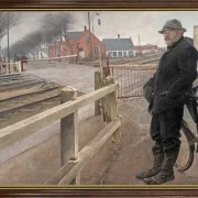 Laurits Andersen Ring | Venter på toget. Overkørsel ved Roskilde Hovedvej – 1914 | Indrammet kunsttryk | Realisme