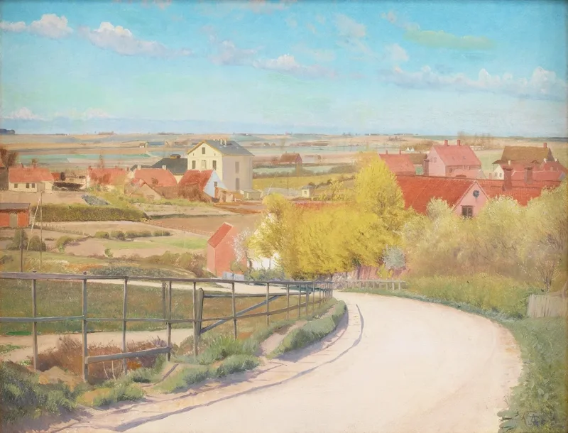 Laurits Andersen Ring – Blick von einer Straße in der Nähe von Næstved, Seeland 1892 | Giclée Kunstdruck gerahmt