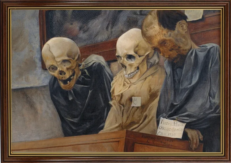 Laurits Andersen Ring | Tre kranier fra Convento dei Cappucini i Palermo – 1894 | Indrammet kunsttryk | Realisme