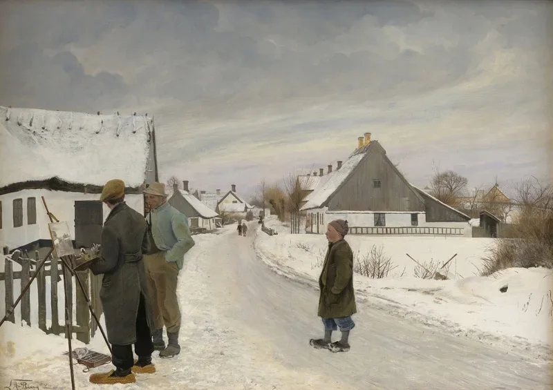 Laurits Andersen Ring | Maleren i landsbyen -1897 | Indrammet kunsttryk | Realisme