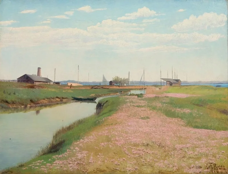 Laurits Andersen Ring – Der Fluss und der Hafen von Frederiksværk 1900 | Giclée Kunstdruck gerahmt