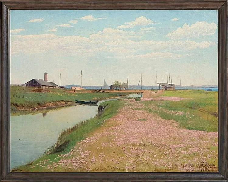 Laurits Andersen Ring – Der Fluss und der Hafen von Frederiksværk 1900 | Giclée Kunstdruck gerahmt