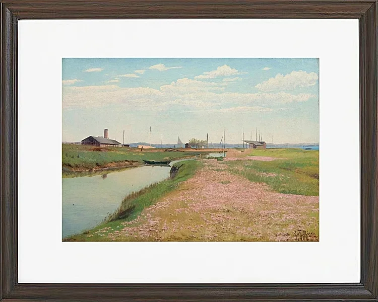 Laurits Andersen Ring – Der Fluss und der Hafen von Frederiksværk 1900 | Giclée Kunstdruck gerahmt