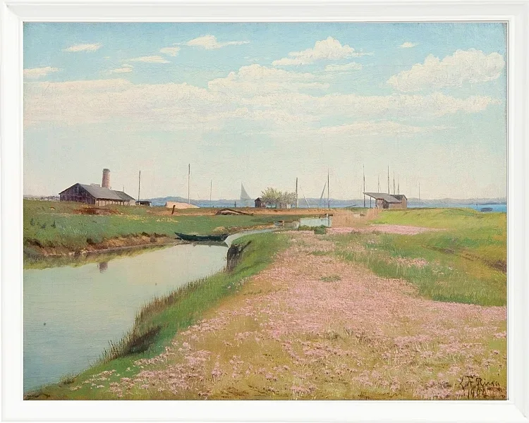 Laurits Andersen Ring – Der Fluss und der Hafen von Frederiksværk 1900 | Giclée Kunstdruck gerahmt