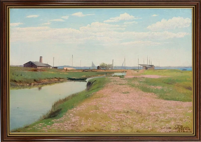 Laurits Andersen Ring | Åen og havnen ved Frederiksværk – 1900 | Indrammet kunsttryk | Realisme