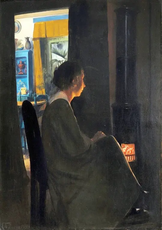 Laurits Andersen Ring | Dämmerung. Die Frau des Künstlers – 1898 | Gerahmter Kunstdruck | Realismus