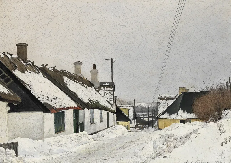 Laurits Andersen Ring | Brøndgade i sne - 1929 | Indrammet kunsttryk | Realisme
