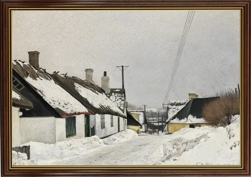 Laurits Andersen Ring | Brøndgade i sne - 1929 | Indrammet kunsttryk | Realisme