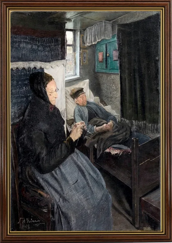 Laurits Andersen Ring | Den syge mand – 1902 | Indrammet kunsttryk | Realisme